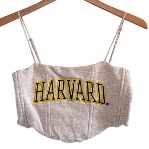 Zara x Harvard Corset Bandeau Size Large Seamed Crop Top Boning Grey Yellow